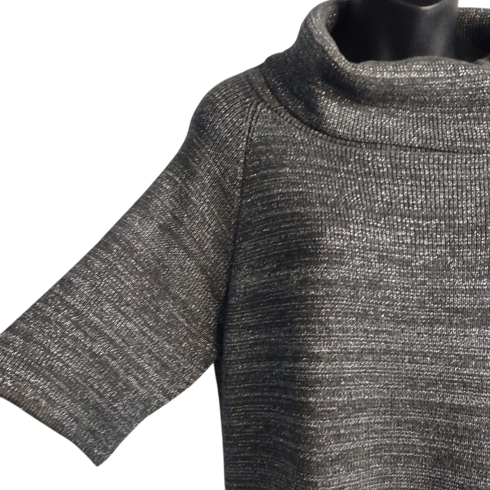 Liz Claiborne Women's Gray Silver Metallic Zipper Collar Mis Sweater Dress Sz L - Picture 6 of 9